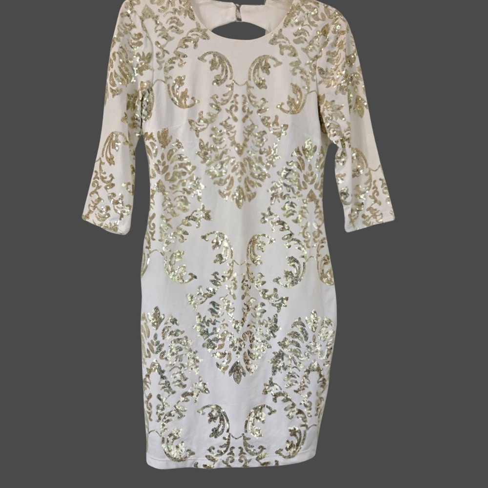 Vintage B. Darlin‎ White Gold Sequin Party Cocktail Dress Size 9/10 (4/6) USA